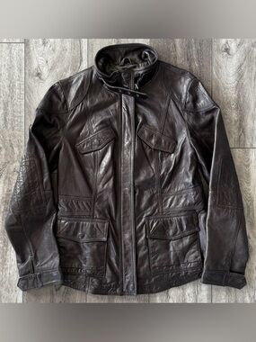 Eddie Bauer Women’s Lamb Leather Moto Jacket MEDIUM Lined Brown Pockets YKK Zips